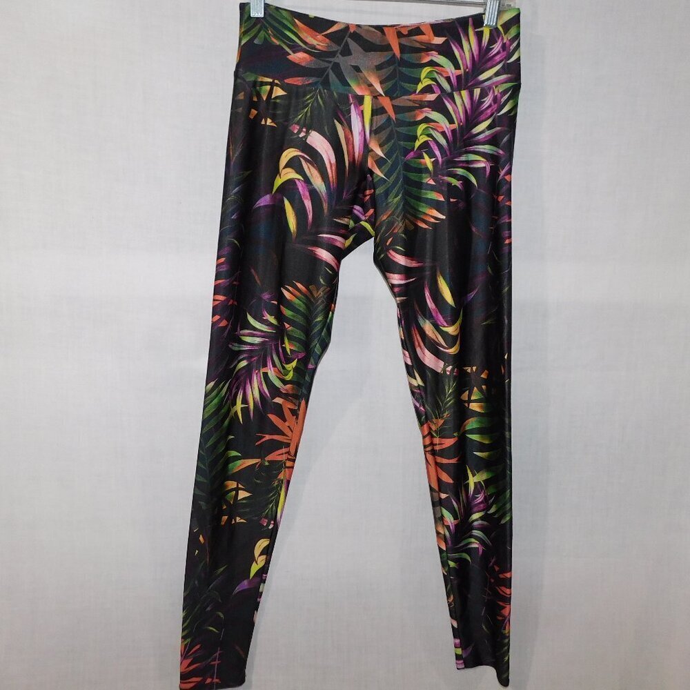 ONZIE Flow Black Multicolor Palm Leaves Yoga Workout Leggings Womens M / L
